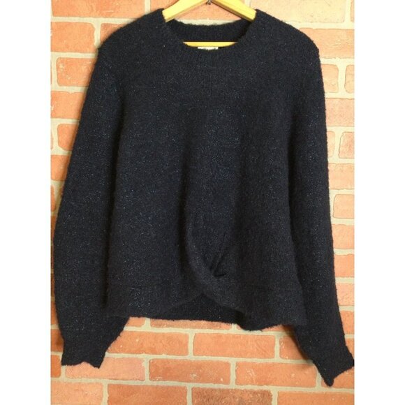 Joie Womens Twisted Front Knit Sweater Long Sleeves Blue Large Metallic - Picture 1 of 5